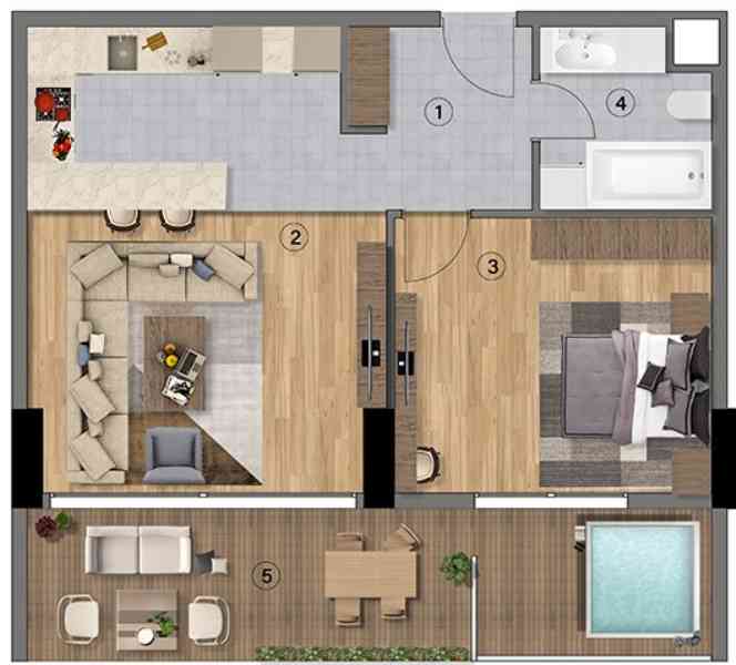Lux Flat in SONAS THERMAL Life Building Project (1+1 MIDDLE (GROUND FLOOR))