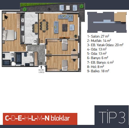 Lux Flat in SVALLEY CITY YALOVA creating a new lifestyle- Type3 Flat, C-E-L-N Blocks